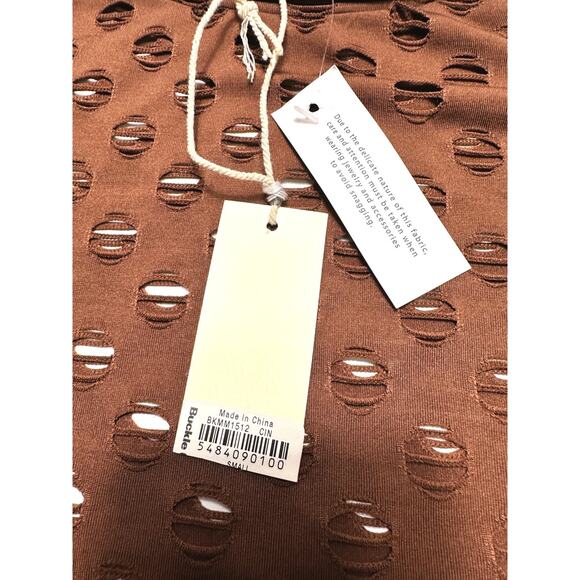 NWT Glided Intent Brown Distressed Long Sleeve Top w/ Cutouts Size Small - Picture 10 of 12